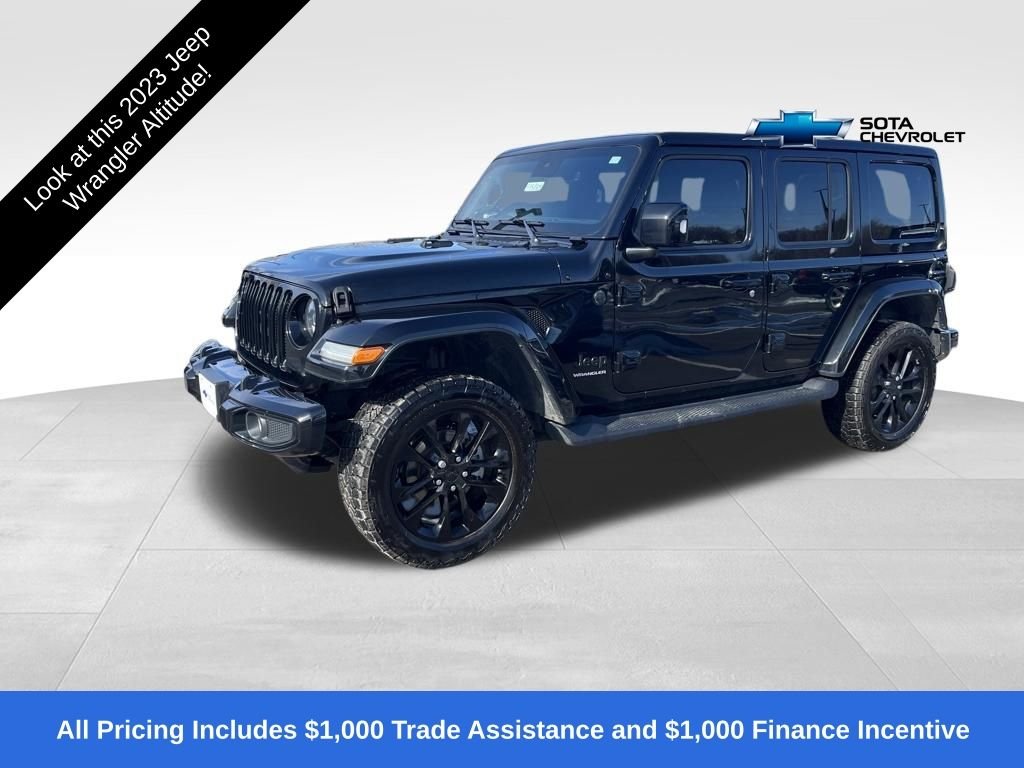 Used 2023 Jeep Wrangler 4-Door Sahara High Altitude with VIN 1C4HJXEG6PW595832 for sale in Northfield, Minnesota