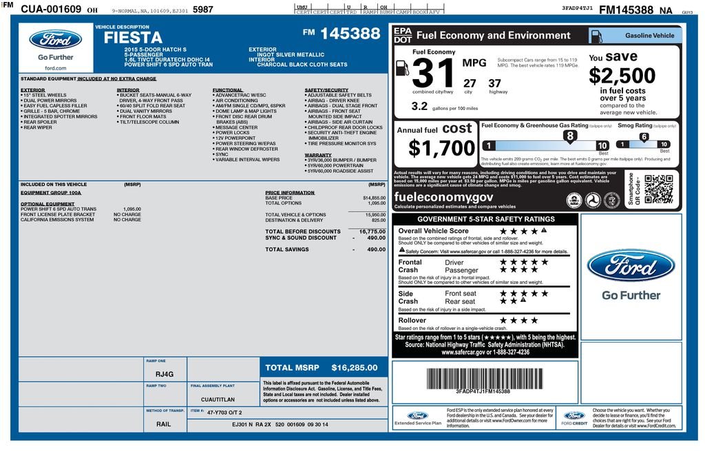 Used 2015 Ford Fiesta S with VIN 3FADP4TJ1FM145388 for sale in Highland Park, IL