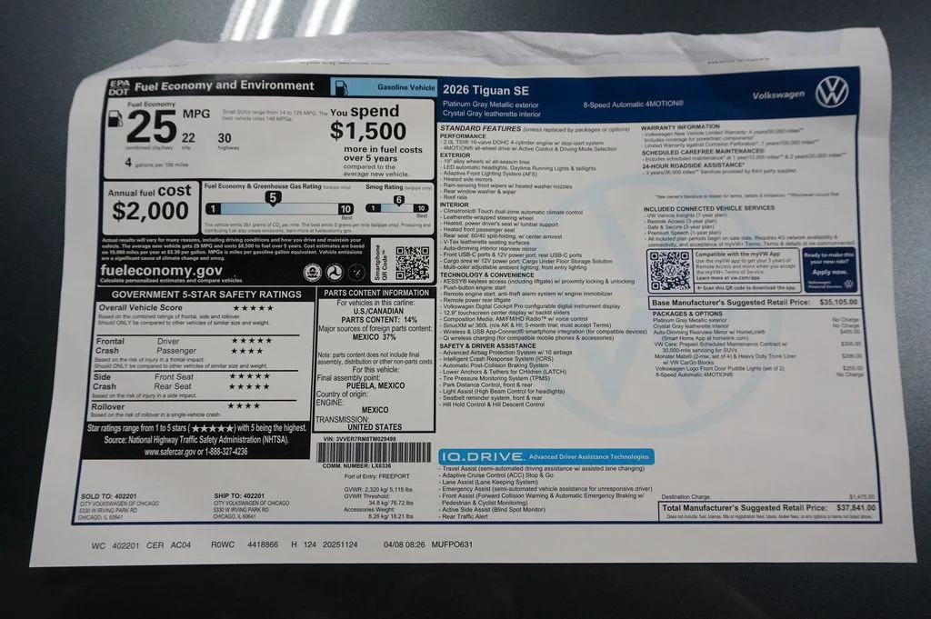 New 2026 Platinum Gray Volkswagen 2.0T SE image 33