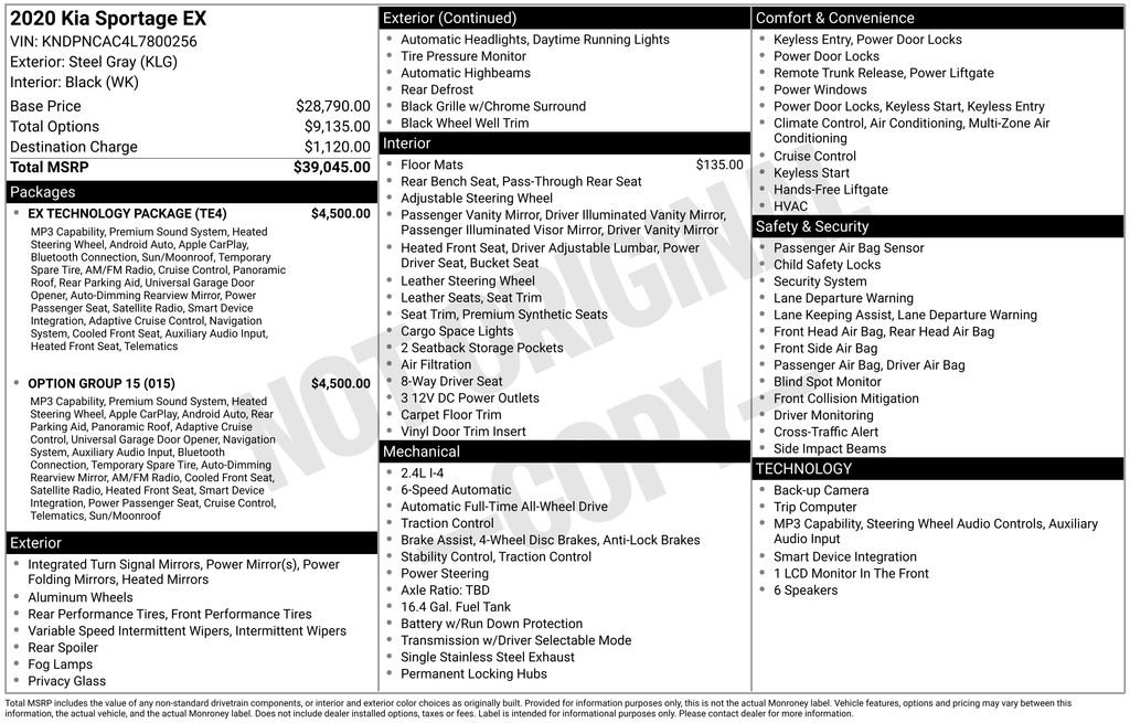 Used 2020 Gray Kia EX image 1