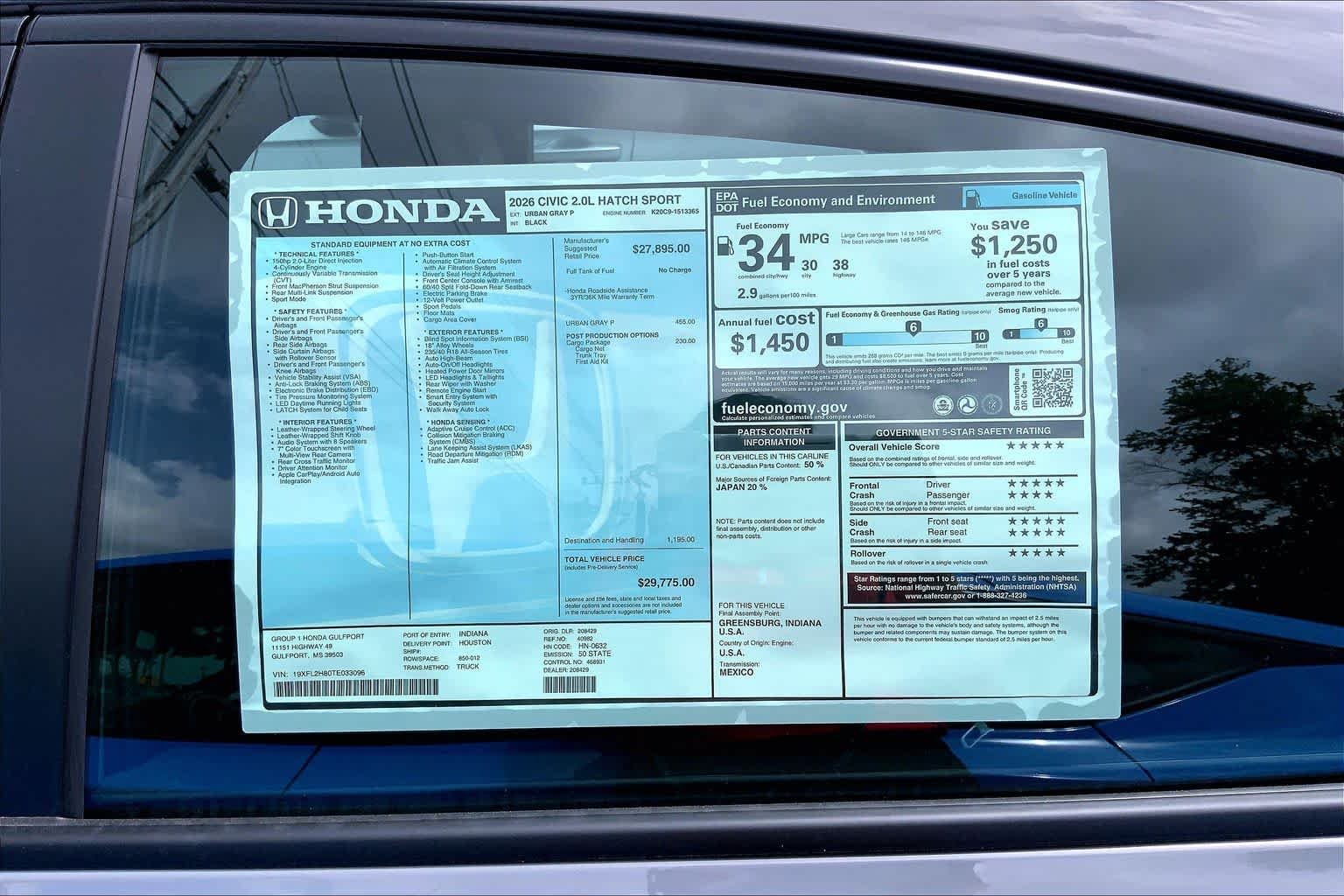New 2026 Urban Gray Pearl Honda Sport image 18