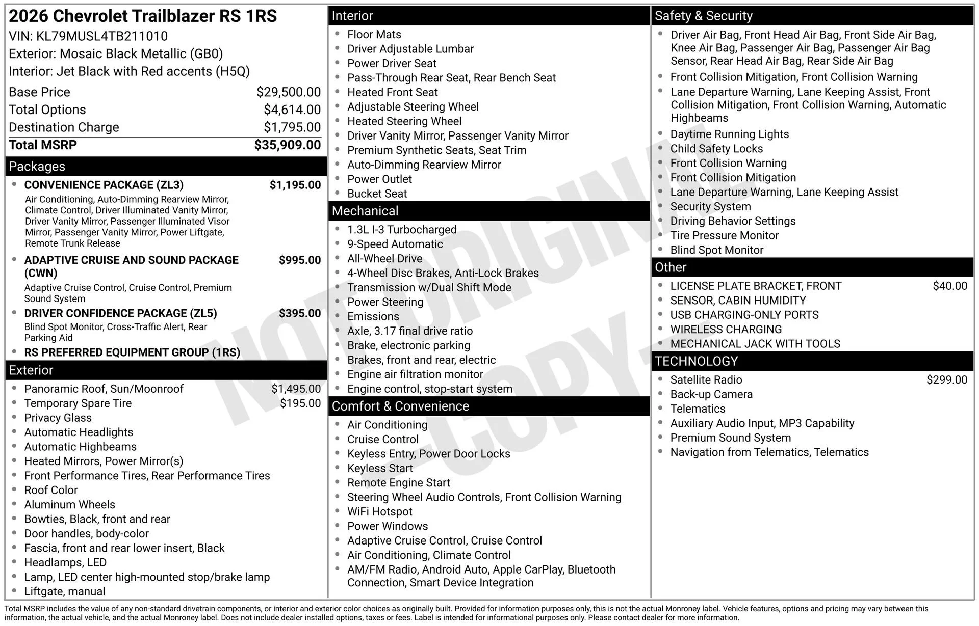 New 2026 Mosaic Black Metallic Chevrolet RS image 3