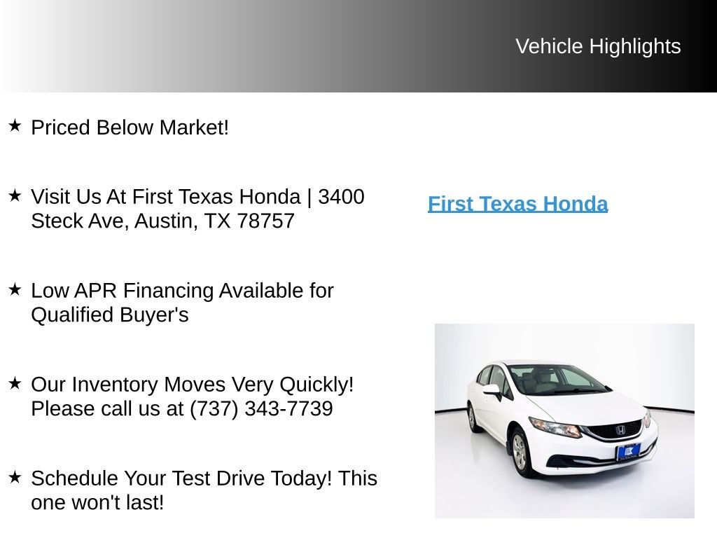 Used 2014 White Orchid Pearl Honda LX image 9