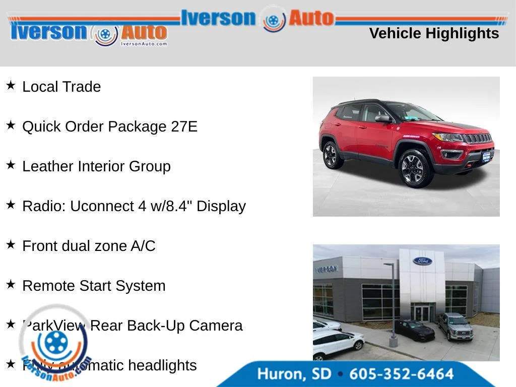 Used 2018 Jeep Compass Trailhawk with VIN 3C4NJDDB7JT234744 for sale in Huron, SD