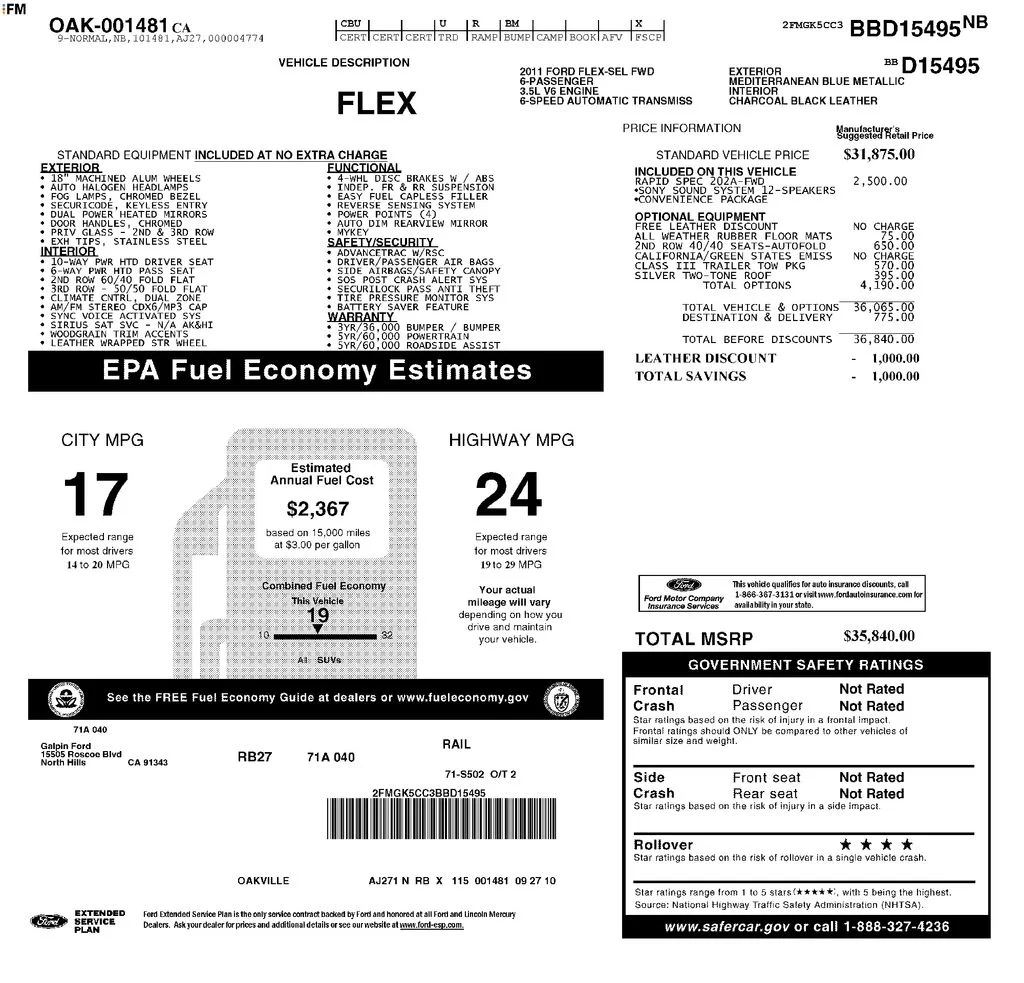 Used 2011 Ford Flex SEL with VIN 2FMGK5CC3BBD15495 for sale in Carlsbad, CA