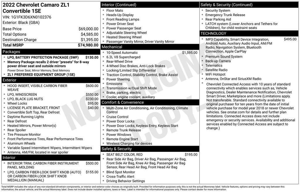 Used 2022 Black Chevrolet ZL1 image 30