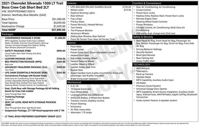 Used 2021 NORTHSKY BLUE METALLIC Chevrolet LT Trail Boss image 5