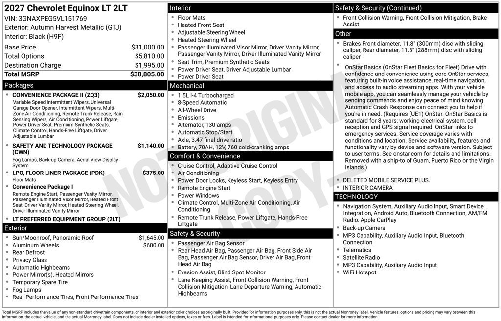 New 2027 Autumn Harvest Metallic Chevrolet LT image 4