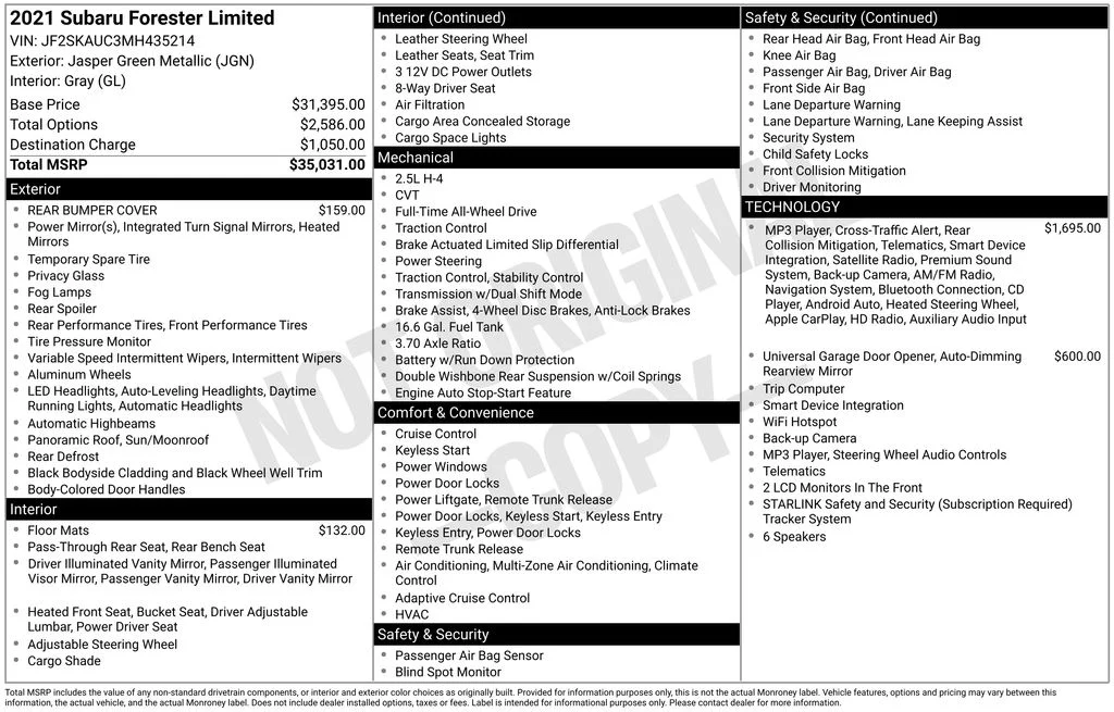 Used 2021 Green Subaru Limited image 9