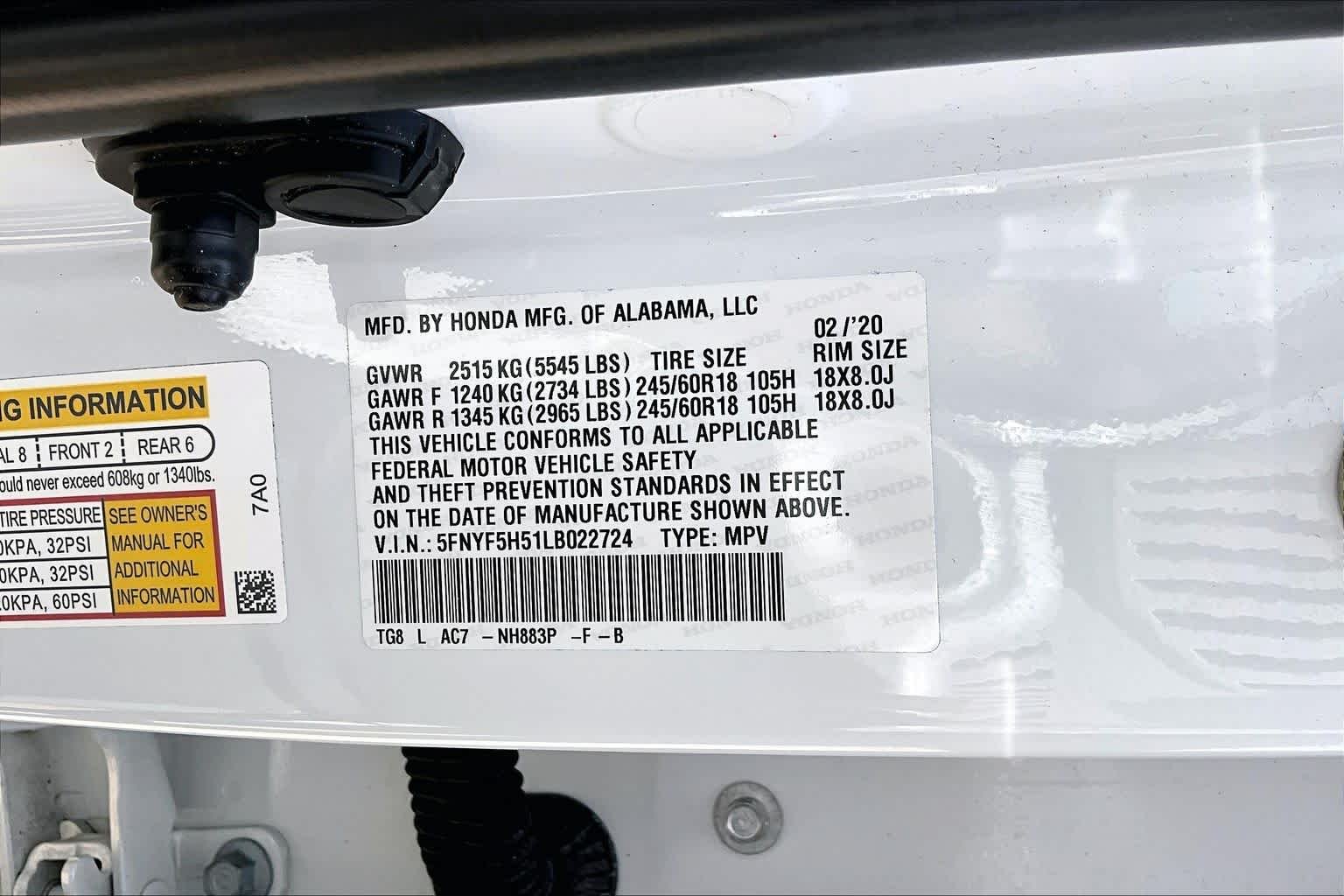 Used 2020 Platinum White Pearl Honda EX-L image 37