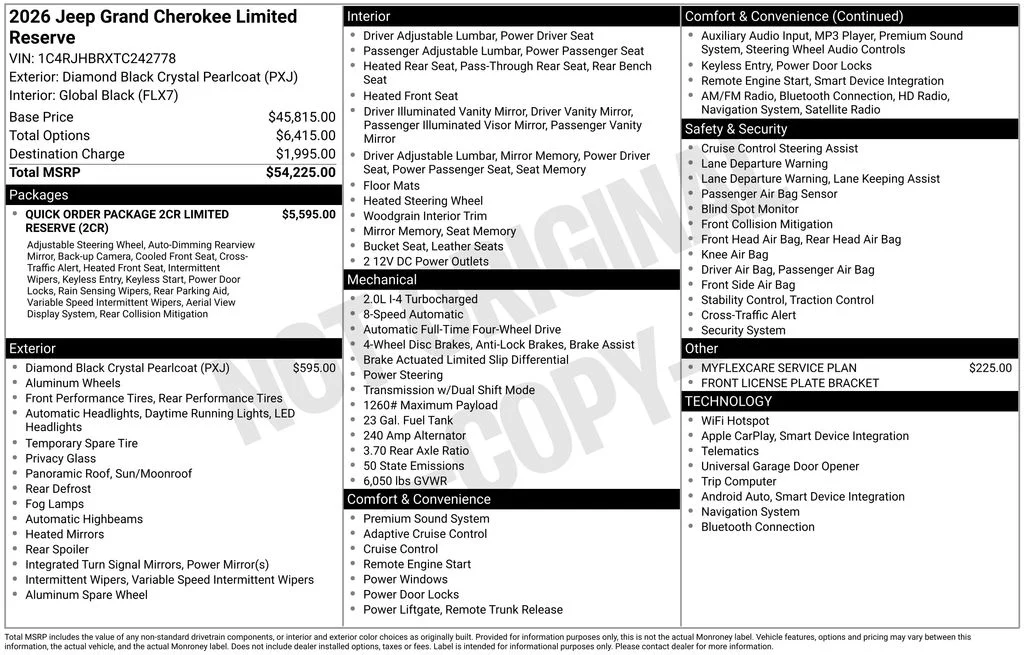 New 2026 Diamond Black Crystal Pearl-Coat Exterior Paint Jeep Limited Reserve image 6