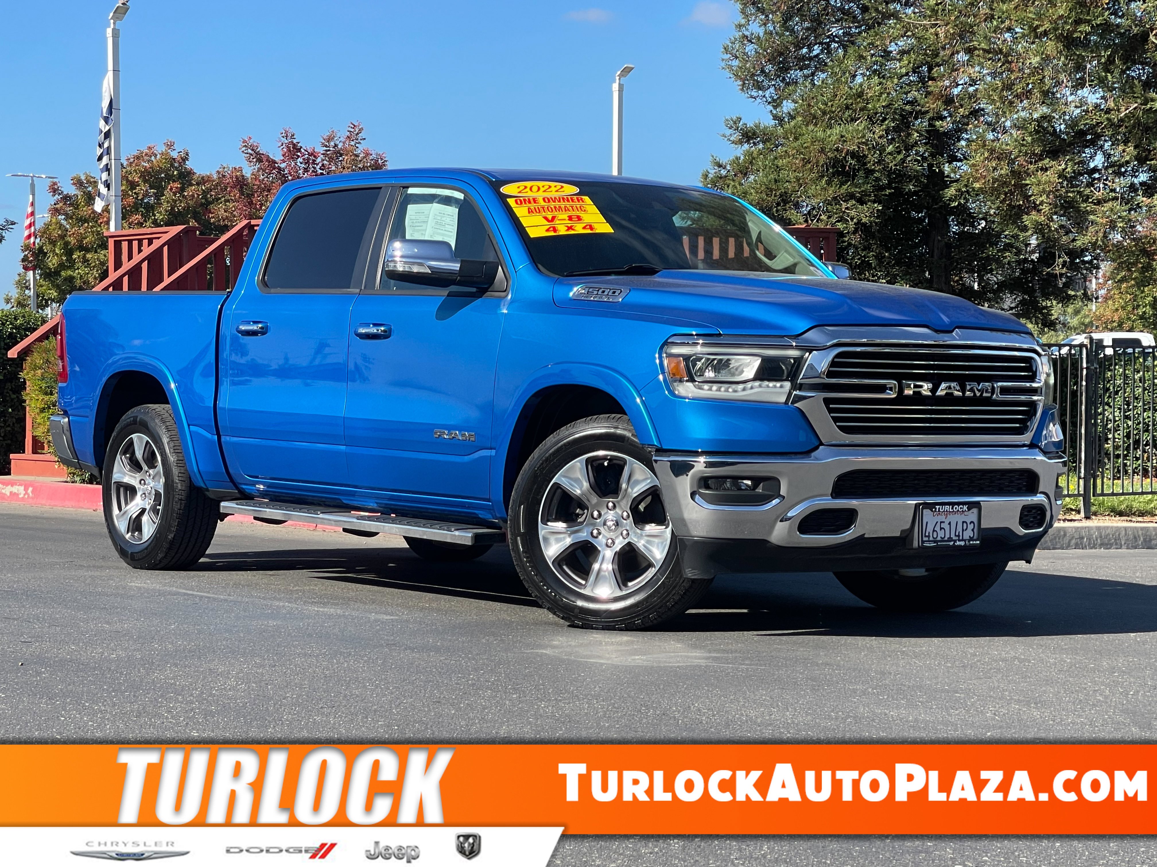 Blue 2022 RAM 1500 Laramie Crew Cab 4WD Pickup Truck Four-Wheel Drive 8-Speed Automatic