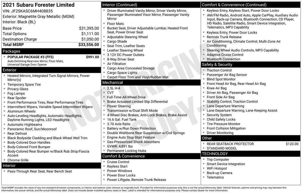 Used 2021 Gray Metallic Subaru Limited image 6