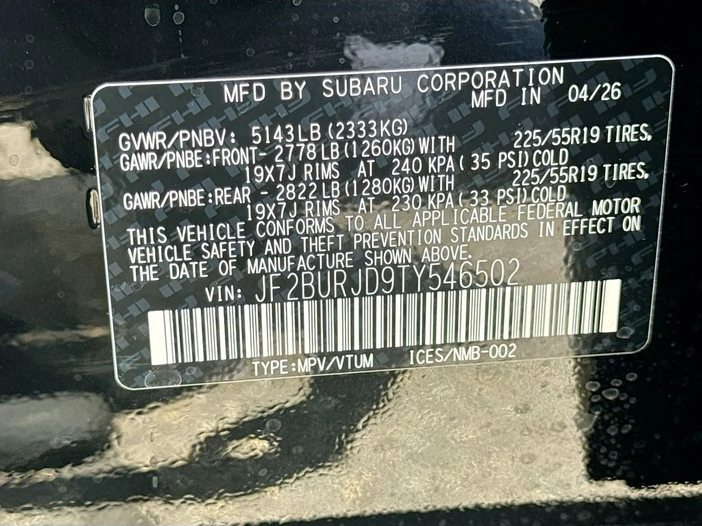 New 2026 CRYSTAL BLACK SILICA Subaru Touring XT image 43