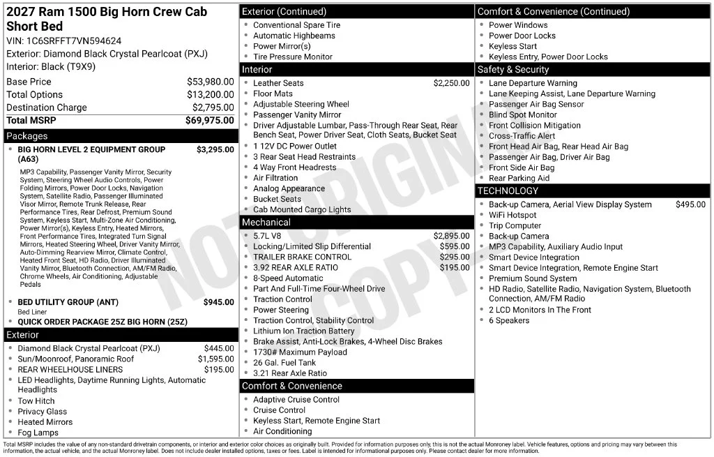 New 2027 Diamond Black Crystal Pearl-Coat Exterior Paint RAM Big Horn image 2