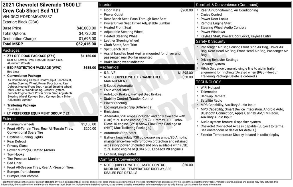 Used 2021 Black Chevrolet LT image 1