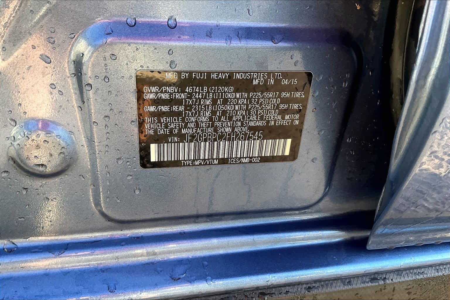 Used 2015 Quartz Blue Pearl Subaru Touring image 35