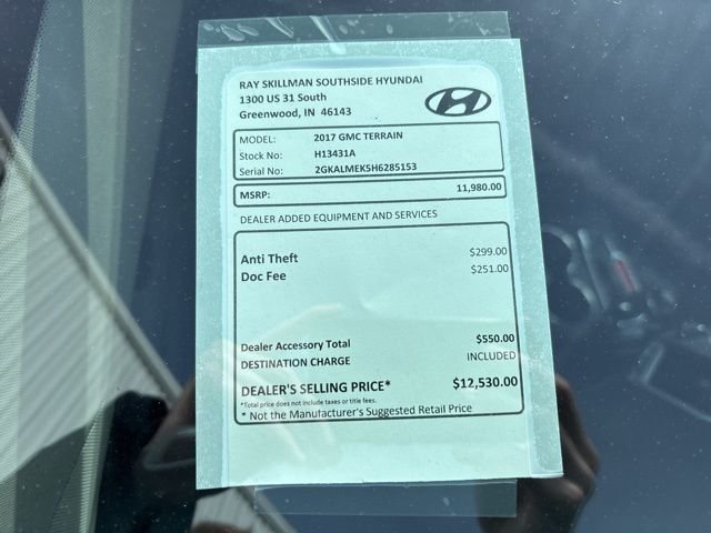 Used 2017 GMC Terrain SLE-1 with VIN 2GKALMEK5H6285153 for sale in Greenwood, IN