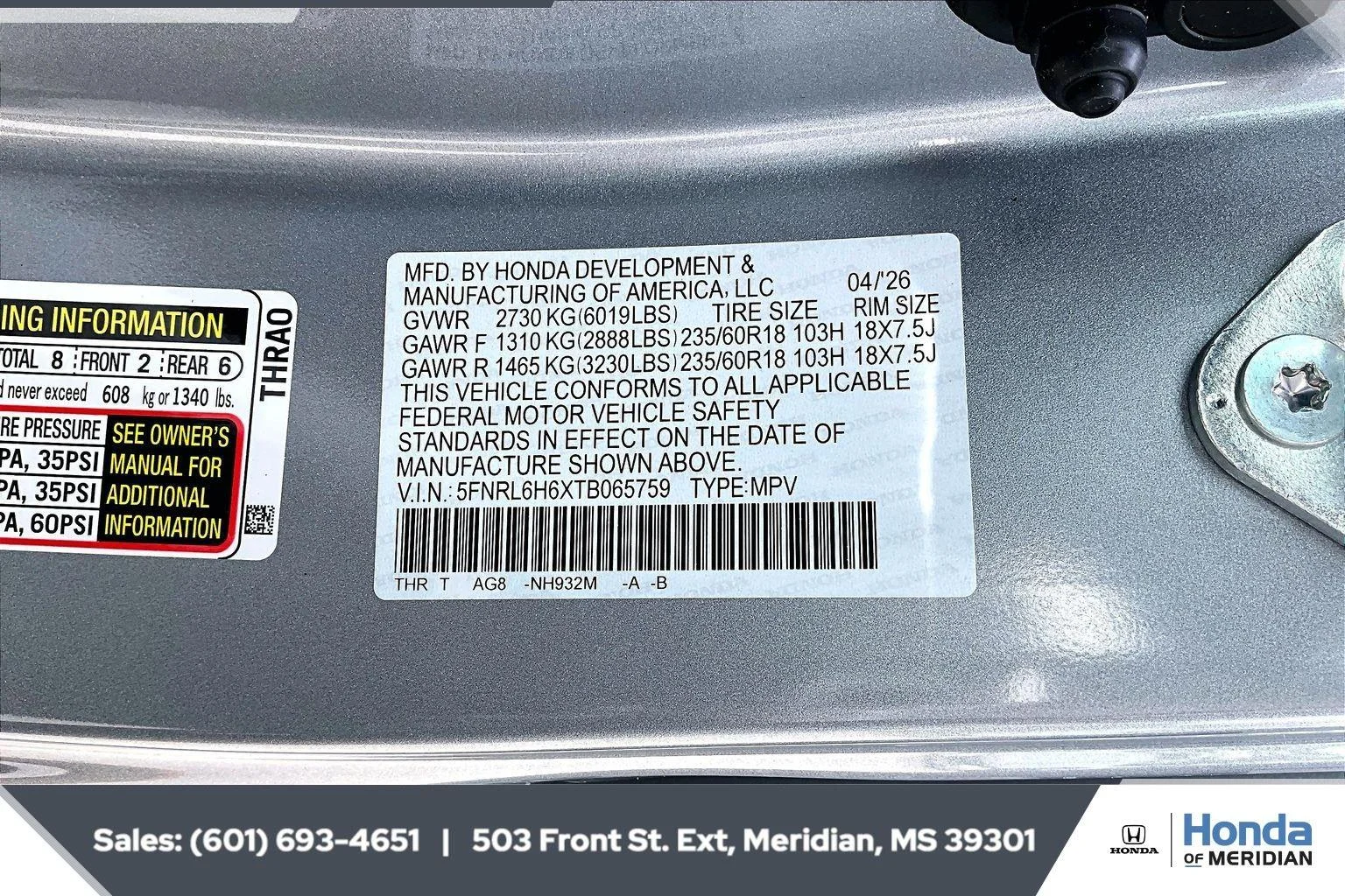 New 2026 Solar Silver Metallic Honda EX-L image 7