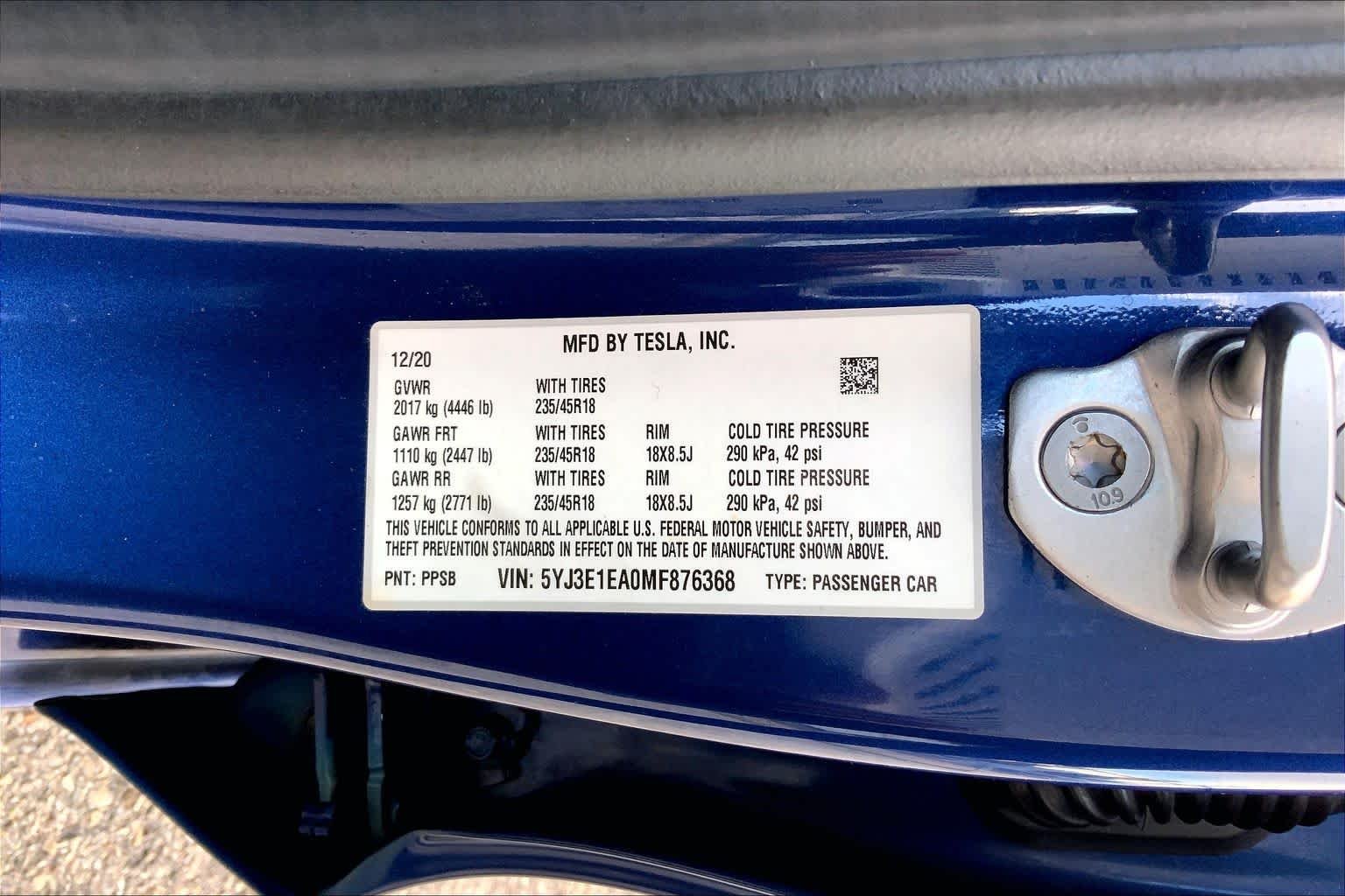 Used 2021 Deep Blue Metallic Tesla Standard Range Plus image 31