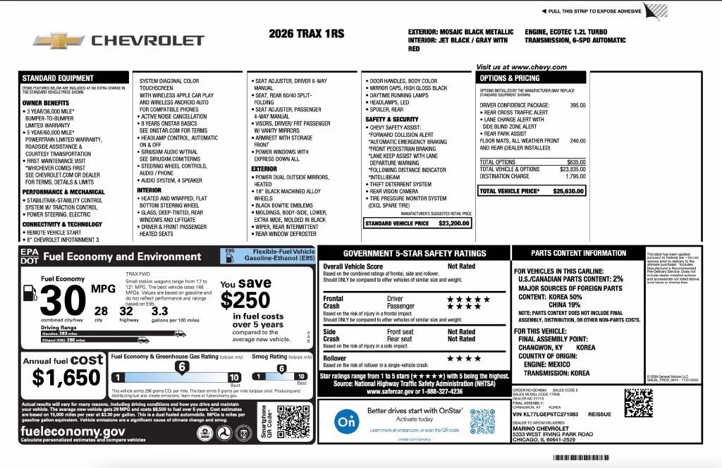 New 2026 Mosaic Black Metallic Chevrolet 1RS image 2