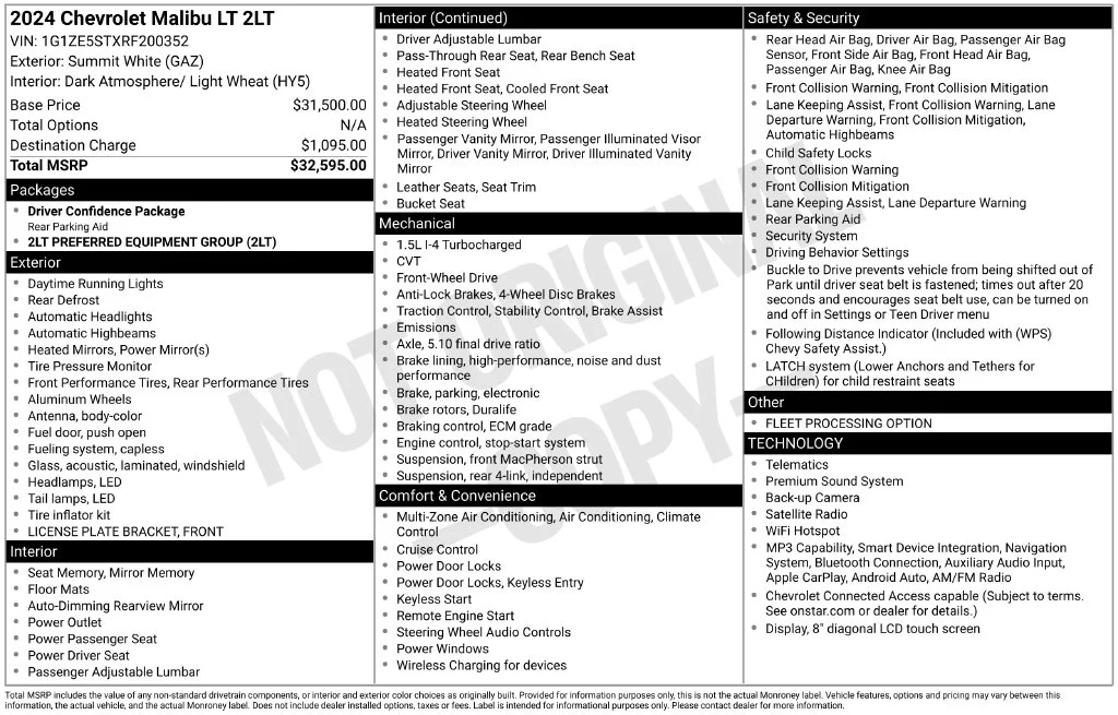 Used 2024 White Chevrolet LT image 1
