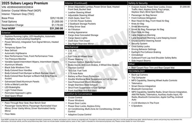 Used 2025 White Subaru Premium image 35