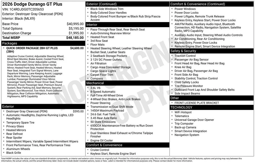 Used 2026 Dodge Durango GT Plus with VIN 1C4RDJDG0TC205653 for sale in Elk River, Minnesota