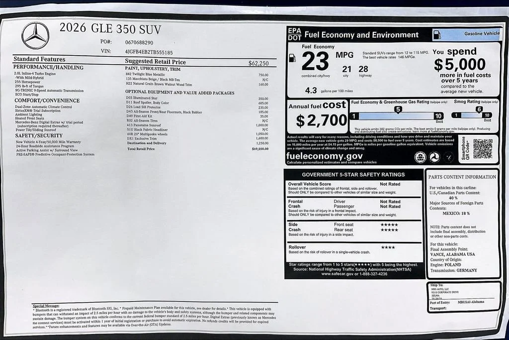 New 2026 Twilight Blue Metallic Mercedes-Benz GLE 350 image 32