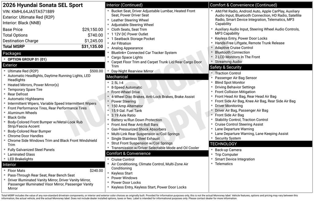 New 2026 Red Hyundai SEL Sport image 23
