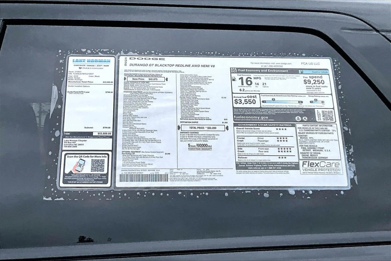 New 2026 Diamond Black Clear-Coat Exterior Paint Dodge GT Plus HEMI V8 image 39