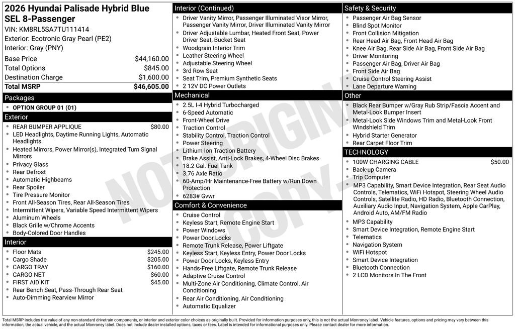 New 2026 Gray Hyundai Blue SEL 8P image 23