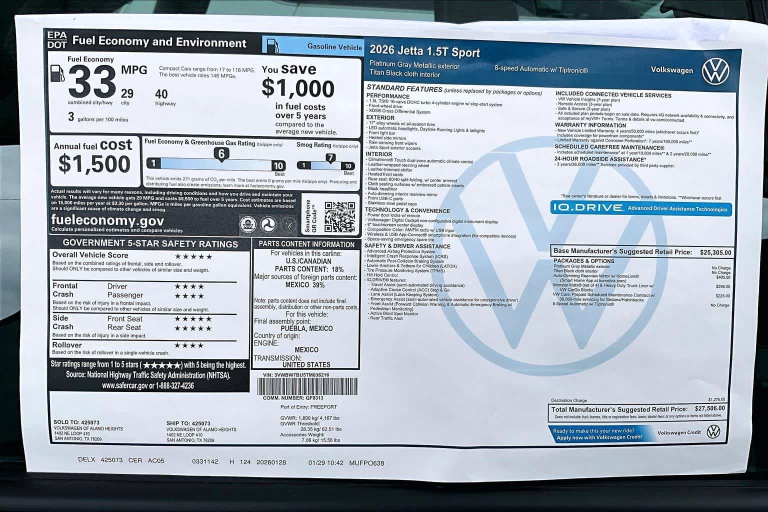 New 2026 Platinum Gray Metallic Volkswagen 1.5T Sport image 19