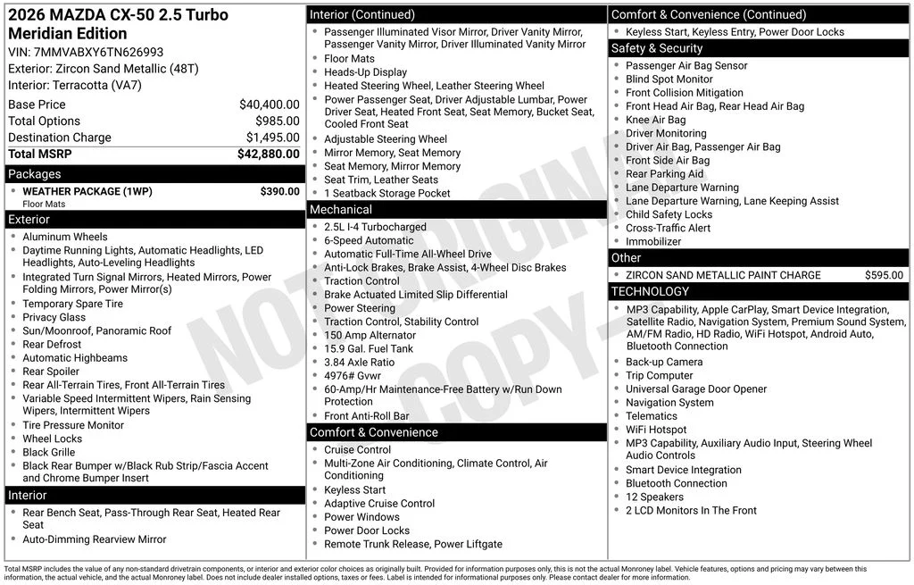 New 2026 Beige/tan Mazda 2.5 Turbo Meridian Edition image 3