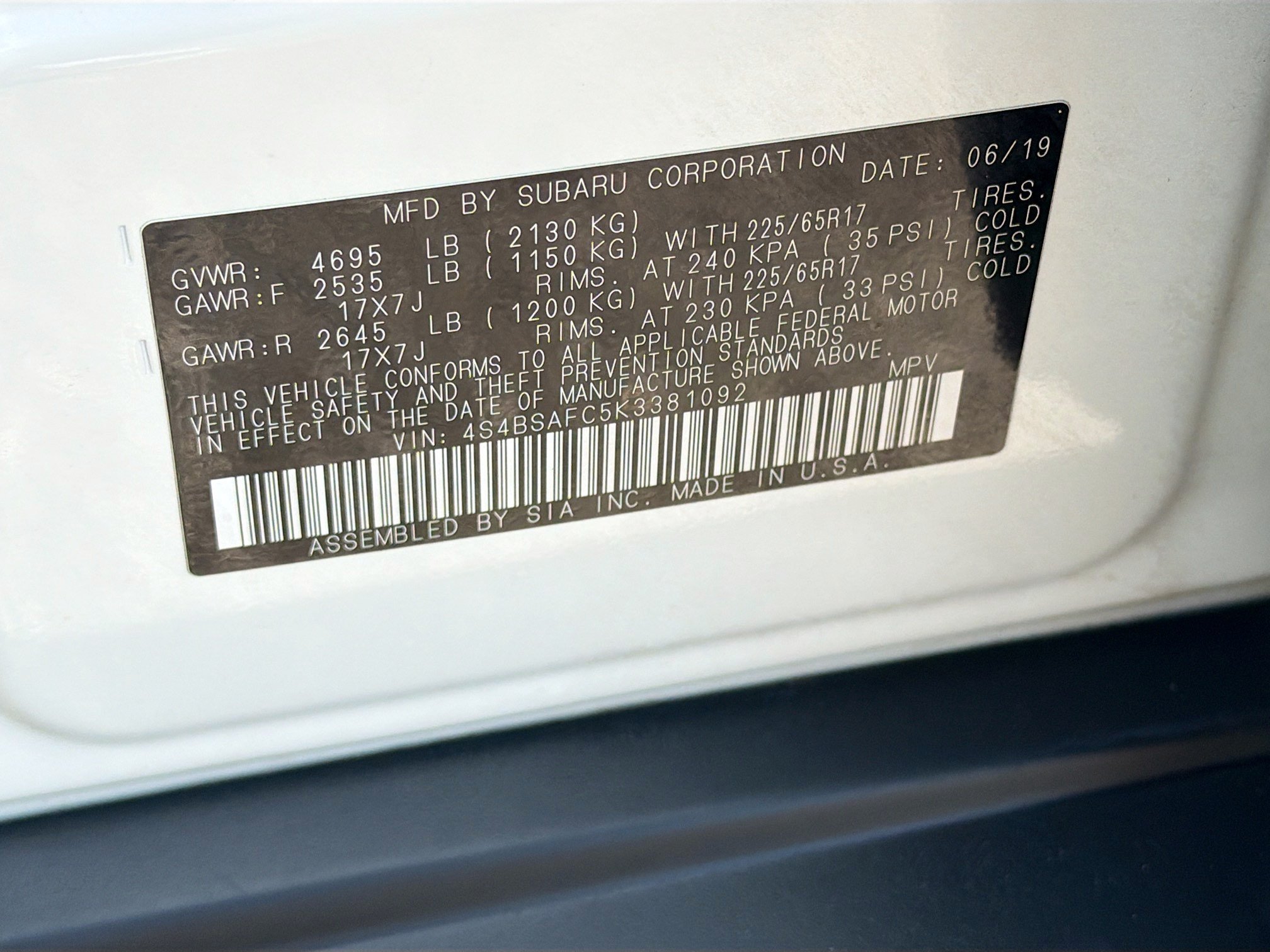 Used 2019 Crystal White Pearl Subaru Premium image 42