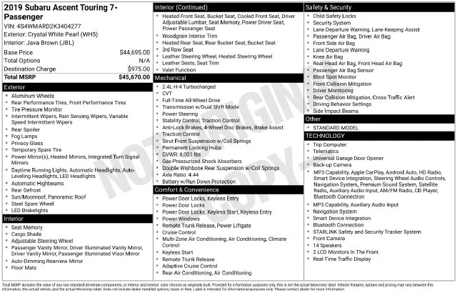 Used 2019 White Subaru Touring image 17