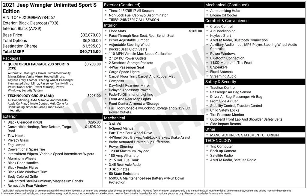 Used 2021 Black Clearcoat Jeep Unlimited Sport S image 6