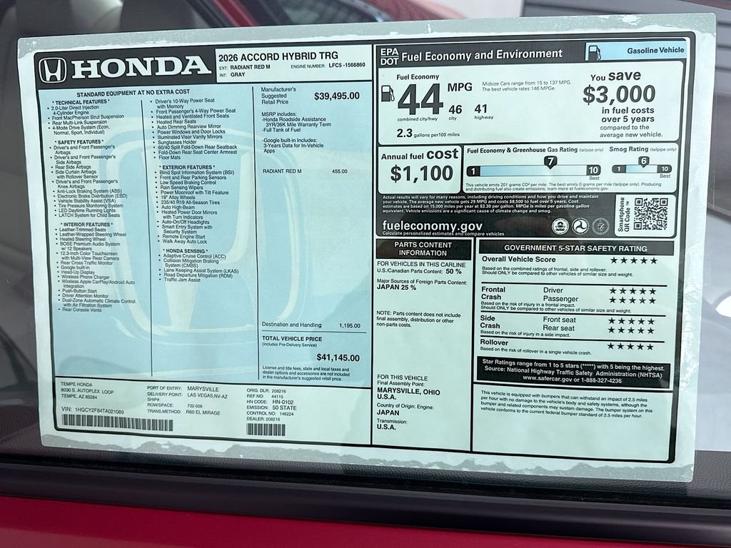 New 2026 Radiant Red Metallic Honda Touring image 9
