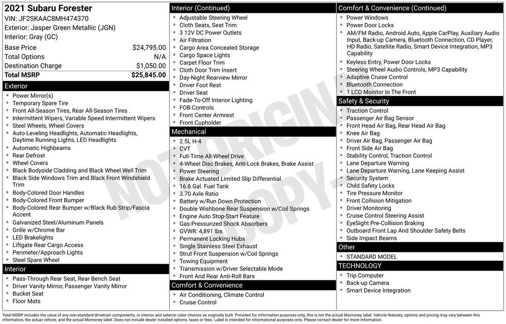 Used 2021 Green Subaru Base image 34