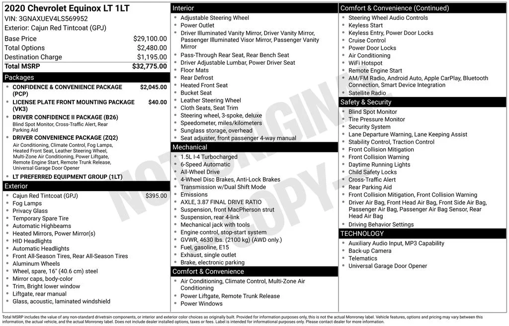 Used 2020 Chevrolet Equinox LT with VIN 3GNAXUEV4LS569952 for sale in Huron, SD