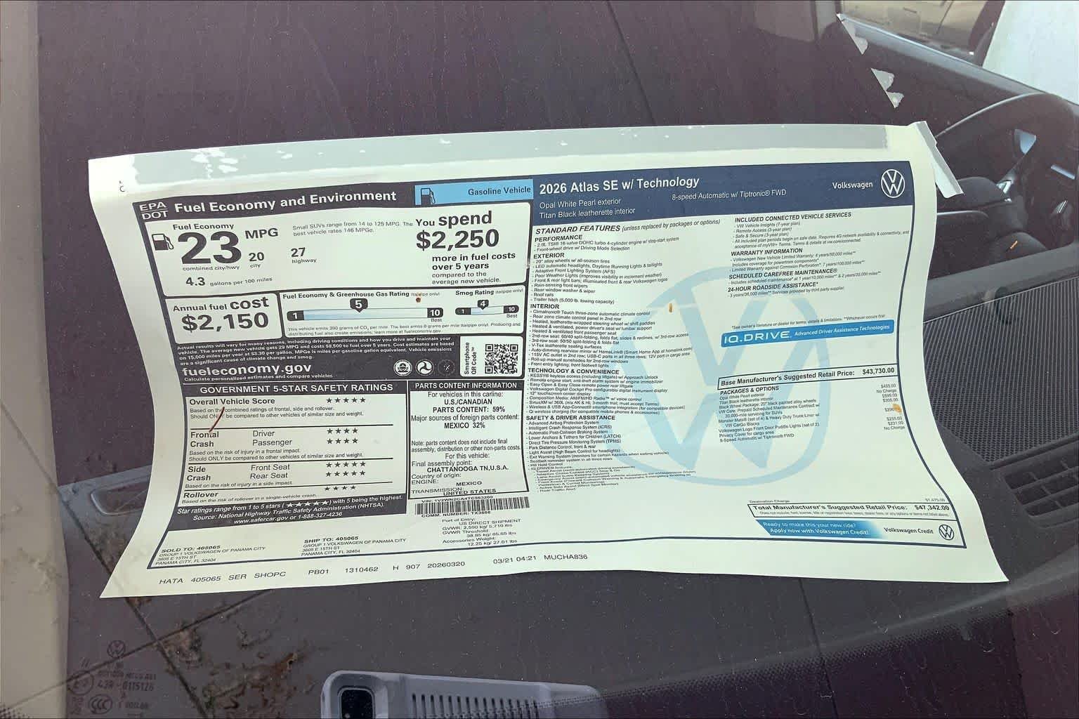 New 2026 Opal White Pearl Volkswagen 2.0T SE w/Technology image 22