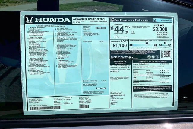 New 2026 Urban Gray Pearl Honda Sport-L Hybrid image 14