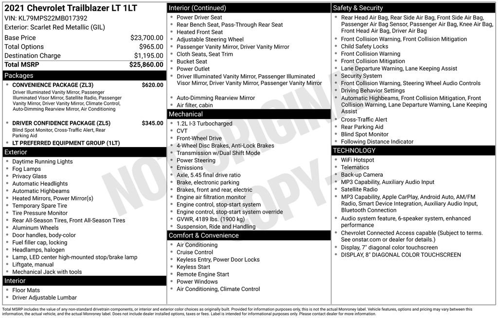 Used 2021 Red Chevrolet LT image 2
