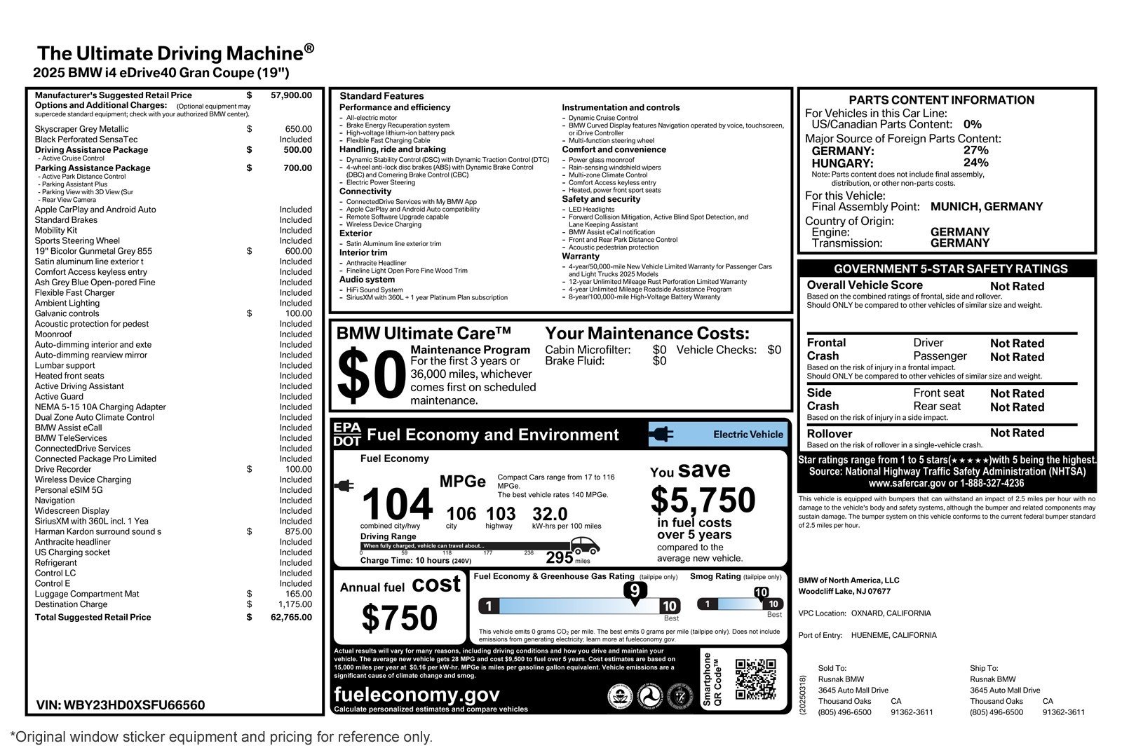 Used 2025 BMW i4 40 with VIN WBY23HD0XSFU66560 for sale in Costa Mesa, CA