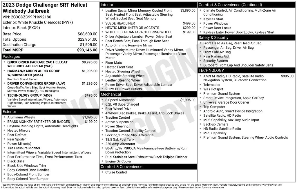 Used 2023 White Dodge SRT Hellcat Widebody image 5