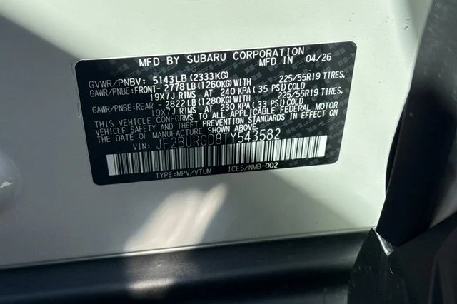 New 2026 CRYSTAL WHITE PEARL Subaru Limited XT image 25