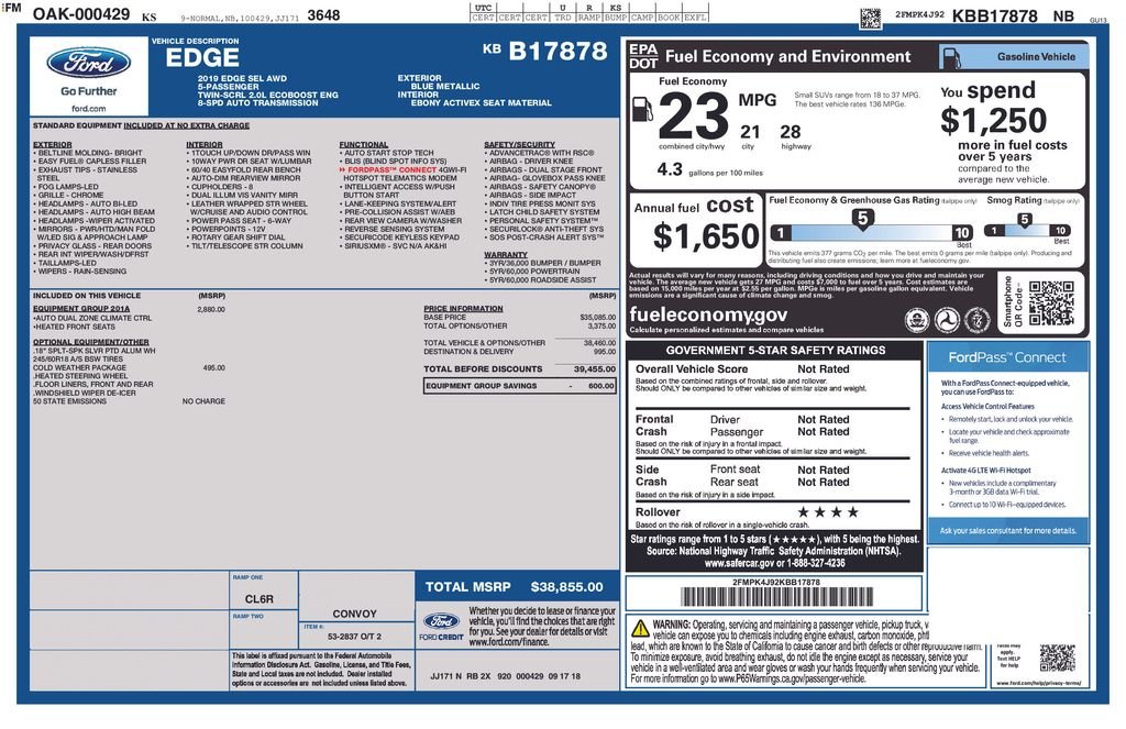 Certified Used 2019 Blue Ford SEL image 3