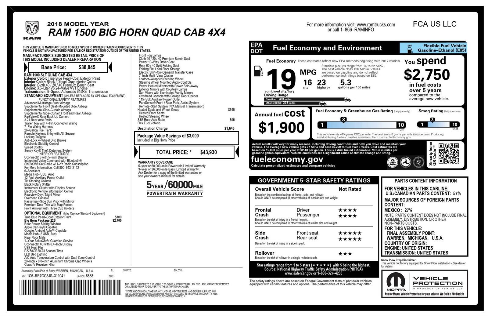 Used 2018 True Blue Pearlcoat Ram Big Horn image 22