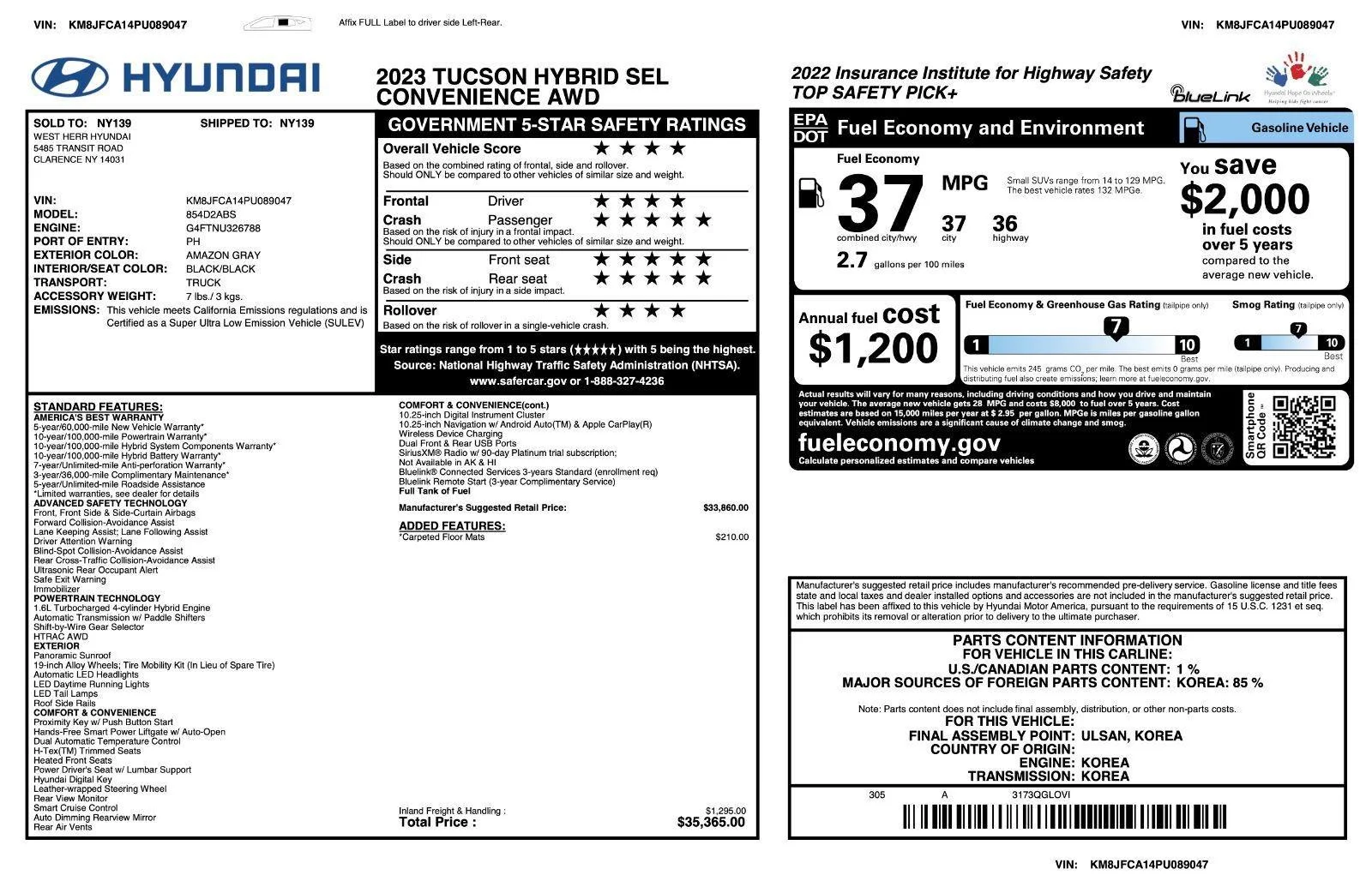 Used 2023 Amazon Gray Hyundai SEL Convenience image 47