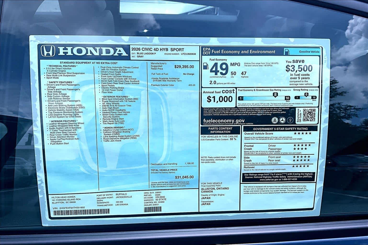 New 2026 Blue Lagoon Pearl Honda 2WD Sport Hybrid image 17